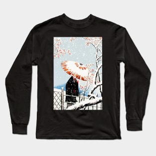 plum tree in snow Japanese illustration Long Sleeve T-Shirt